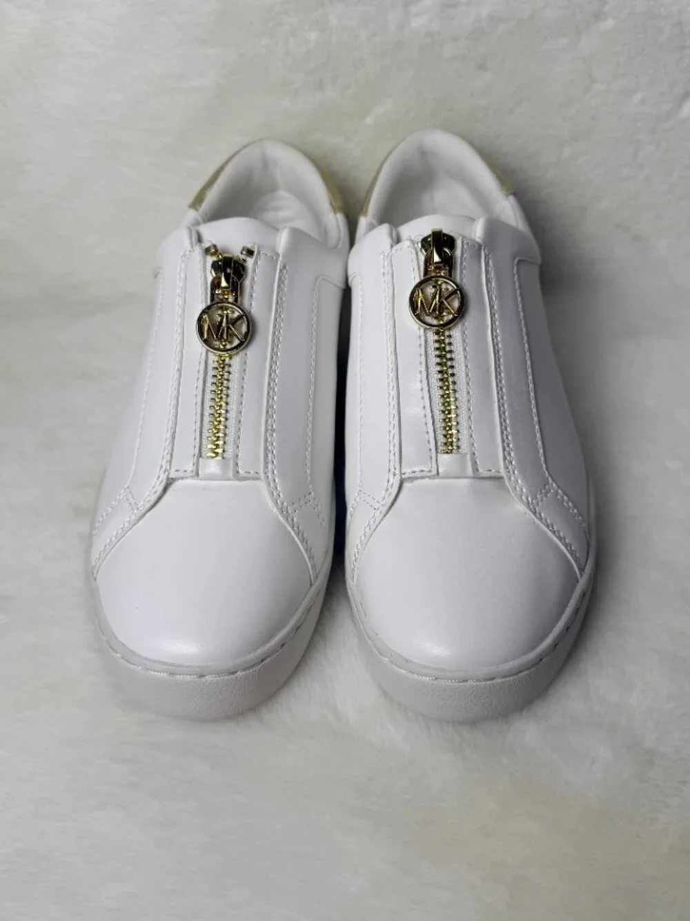 Michael Kors Keaton White Leather  Sneakers with Gold Hardware